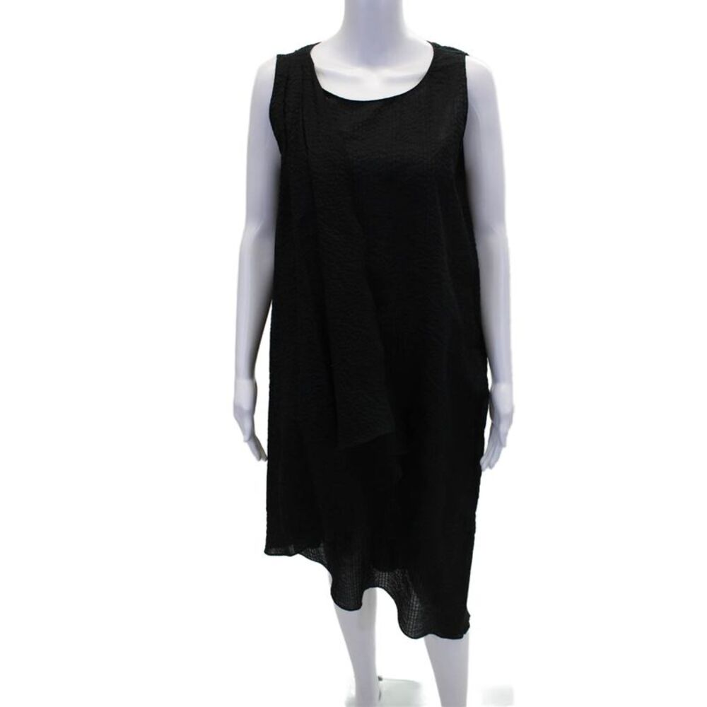 Le Swim Womens Cotton Round Neck Sleeveless Swimwear Coverup Black Size L